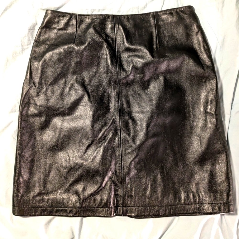 Wilson Black Leather Skirt, Zippered back
